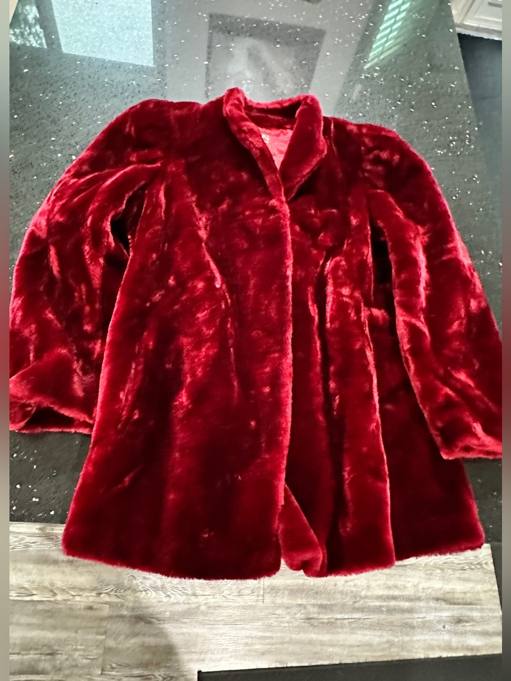 Vintage Sasson Faux Fur Coat Ruby Red ILGWU Made in USA Size 14